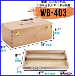 US Art Supply Artist Wood Pastel, Pen, Marker Storage Box with Drawer(s) Large