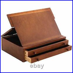 US Art Supply Walnut 2-Drawer Adjustable Wooden Storage Box with Fold Up Soli