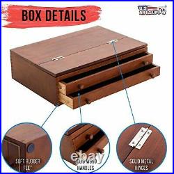 US Art Supply Walnut 2-Drawer Adjustable Wooden Storage Box with Fold Up Soli