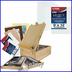 U. S. Art Supply 107 Piece Wood Box Easel Painting Set Oil, Acrylic, Paint and