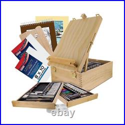 U. S. Art Supply 109 Piece Wood Box Easel Painting Set Oil, Acrylic, Waterco