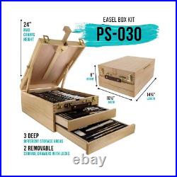 U. S. Art Supply 109 Piece Wood Box Easel Painting Set Oil, Acrylic, Waterco