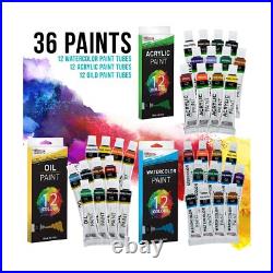 U. S. Art Supply 109 Piece Wood Box Easel Painting Set Oil, Acrylic, Waterco