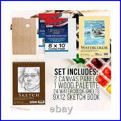 U. S. Art Supply 109 Piece Wood Box Easel Painting Set Oil, Acrylic, Waterco