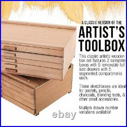 U. S. Art Supply 10 Drawer Wood Artist Supply Storage Box Pastels, Pe
