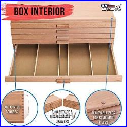 U. S. Art Supply 10 Drawer Wood Artist Supply Storage Box Pastels, Pencils