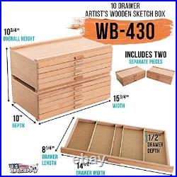 U. S. Art Supply 10 Drawer Wood Artist Supply Storage Box Pastels, Pencils
