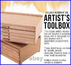 U. S. Art Supply 10 Drawer Wood Artist Supply Storage Box Pastels, Pencils, Pen