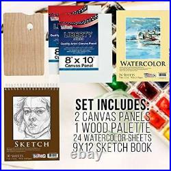 U. S. Art Supply 122 Piece Wood Box Easel Painting Set Oil Acrylic Watercolo