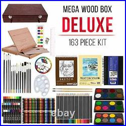 U. S. Art Supply 163-Piece Mega Deluxe Art Painting Drawing Set in Wood Box De