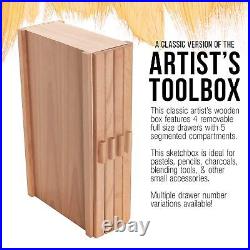 U. S. Art Supply 4 Drawer Wood Artist Supply Storage Box Pastels, Pencils, P