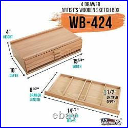 U. S. Art Supply 4 Drawer Wood Artist Supply Storage Box Pastels Pencils Pen