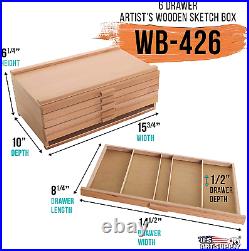 U. S. Art Supply 6 Drawer Wood Artist Supply Storage Box Pastels, Pencils, Pens