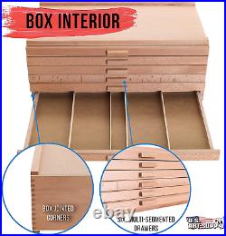 U. S. Art Supply 6 Drawer Wood Artist Supply Storage Box Pastels, Pencils, Pens