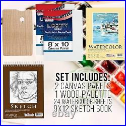 U. S. Art Supply 95 Piece Wood Box Easel Painting Set Oil, Acrylic, Natural