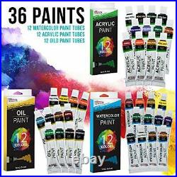 U. S. Art Supply 95 Piece Wood Box Easel Painting Set Oil Acrylic Watercolor