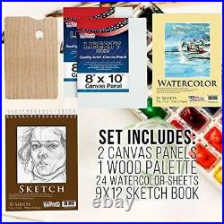 U. S. Art Supply 95 Piece Wood Box Easel Painting Set Oil Acrylic Watercolor