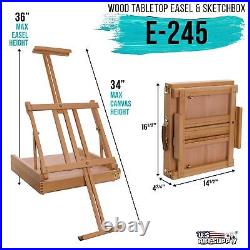 U. S. Art Supply La Jolla Large Adjustable Wood Table Sketchbox Easel, Premium