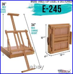 U. S. Art Supply Large Adjustable Wooden Desktop Easel with Storage Portable