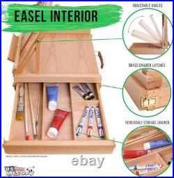 U. S. Art Supply Large Adjustable Wooden Desktop Easel with Storage Portable