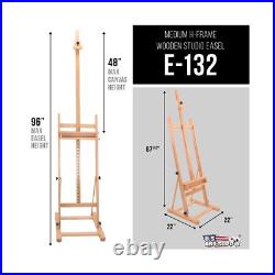 U. S. Art Supply Medium Wooden H-Frame Studio Easel with Artist Storage Tray