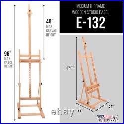 U. S. Art Supply Medium Wooden Studio H Frame Easel with Storage Tray