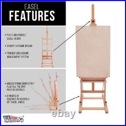 U. S. Art Supply Medium Wooden Studio H Frame Easel with Storage Tray