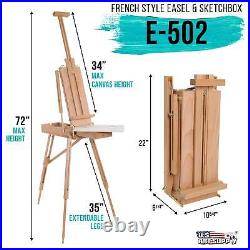U. S. Art Supply Wooden French Style Field and Studio Sketchbox Tripod Box Easel