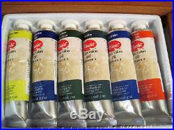 Utrecht Deluxe Oil Paint Artists' Wood Box & Easel Set with Palette Brushes Cups +