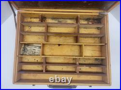 VINTAGE ARTIST PAINT BOX WOOD WOODEN DOVETAILED 19 slots