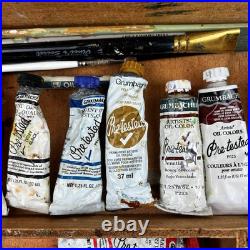 VINTAGE GRUMBACHER WOODEN ARTIST BOX with Paint and Brushes