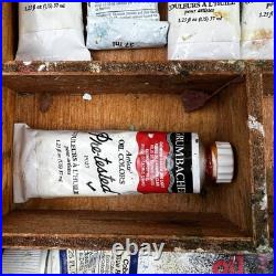 VINTAGE GRUMBACHER WOODEN ARTIST BOX with Paint and Brushes