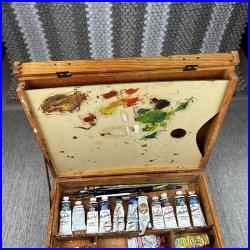 VINTAGE GRUMBACHER WOODEN ARTIST BOX with Paint and Brushes