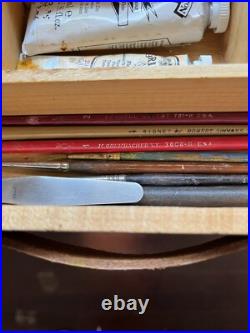 VINTAGE GRUMBACHER WOODEN ARTIST PAINT PALETTE TRAVEL CASE with Paint Kit Set VINTAGE GRUMBACHER WOODEN ARTIST PAINT PALETTE TRAVEL CASE with Paint Kit Set