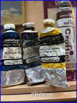 VINTAGE GRUMBACHER WOODEN ARTIST PAINT PALETTE TRAVEL CASE with Paint Kit Set VINTAGE GRUMBACHER WOODEN ARTIST PAINT PALETTE TRAVEL CASE with Paint Kit Set