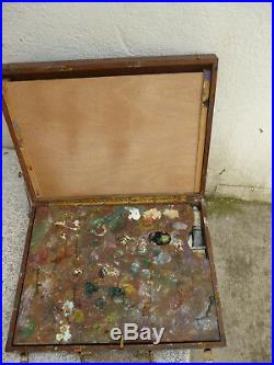 VINTAGE solid WALNUT ARTISTS OIL PAINTS BOX early 1900