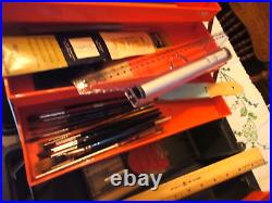Vintage ARTIST TOTE TOOL BOX & CONTENTS BRUSHES PAINTS PALETTE KNIFE MORE READ