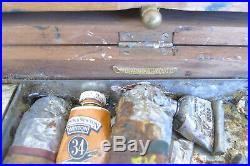 Vintage Antique C Roberson Art wooden box with contents, palette and stand
