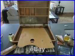 Vintage Antique Grumbacher Painting Box withPaints, Brushes, & Much more