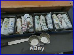 Vintage Antique Grumbacher Painting Box withPaints, Brushes, & Much more