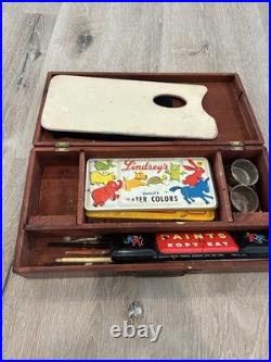 Vintage Artist Wood Paint Box with Grumbacher Brushes USA & Lindsey's Water Colors
