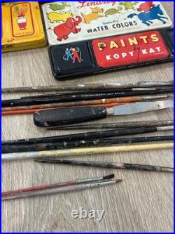 Vintage Artist Wood Paint Box with Grumbacher Brushes USA & Lindsey's Water Colors