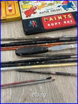 Vintage Artist Wood Paint Box with Grumbacher Brushes USA & Lindsey's Water Colors