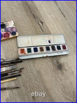 Vintage Artist Wood Paint Box with Grumbacher Brushes USA & Lindsey's Water Colors
