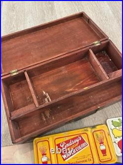 Vintage Artist Wood Paint Box with Grumbacher Brushes USA & Lindsey's Water Colors