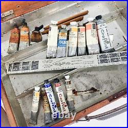 Vintage Artist Wooden Travel Field Case Box Winsor Newton Paint Tubes Palette