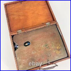 Vintage Artist Wooden Travel Field Case Box Winsor Newton Paint Tubes Palette