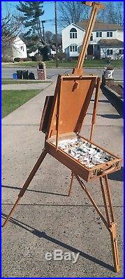 Vintage French Grumbacher #286 Artist Easel Box With Paint and Brushes