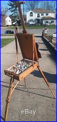 Vintage French Grumbacher #286 Artist Easel Box With Paint and Brushes