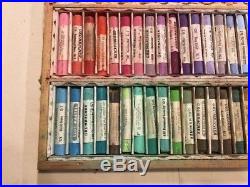 Vintage Grumbacher NY soft art pastels Set 56 in wooden box 60 diff. Pastels